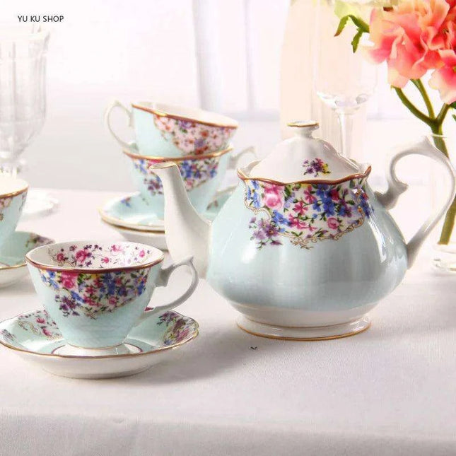 Elegant European Bone China Coffee and Tea Set - Deluxe Porcelain Pot, Cups, and Saucers Collection