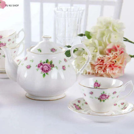 Elegant European Bone China Coffee and Tea Set - Deluxe Porcelain Pot, Cups, and Saucers Collection - Très Elite