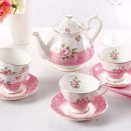 Elegant European Bone China Coffee and Tea Set - Deluxe Porcelain Pot, Cups, and Saucers Collection - Très Elite