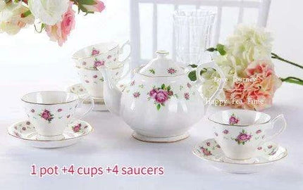 Elegant European Bone China Coffee and Tea Set - Deluxe Porcelain Pot, Cups, and Saucers Collection - Très Elite