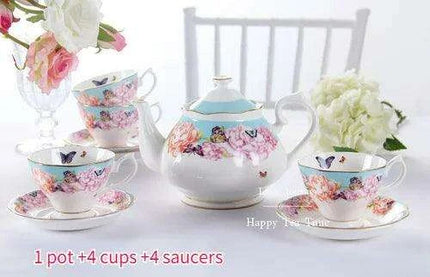 Elegant European Bone China Coffee and Tea Set - Deluxe Porcelain Pot, Cups, and Saucers Collection - Très Elite
