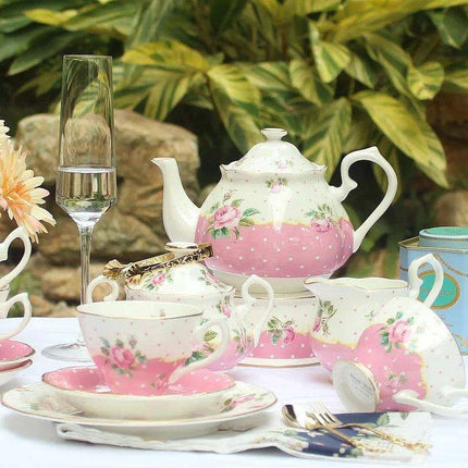 Elegant European Bone China Tea Set with Ceramic Spoons - Luxurious 9-Piece Collection for Coffee and Espresso - Très Elite