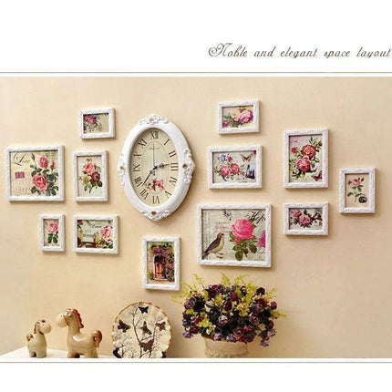 Elegant European-Inspired Wall Art Set with Clock and Picture Frames - Très Elite