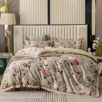 Elegant European Vintage Floral Jacquard Cotton Bedding Set for Weddings with Duvet Cover and Sheet Choices - Très Elite