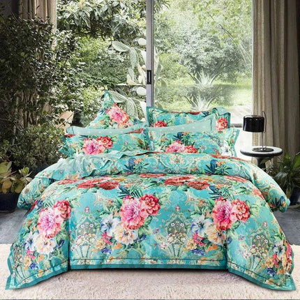 Elegant European Vintage Floral Jacquard Cotton Bedding Set for Weddings with Duvet Cover and Sheet Choices - Très Elite