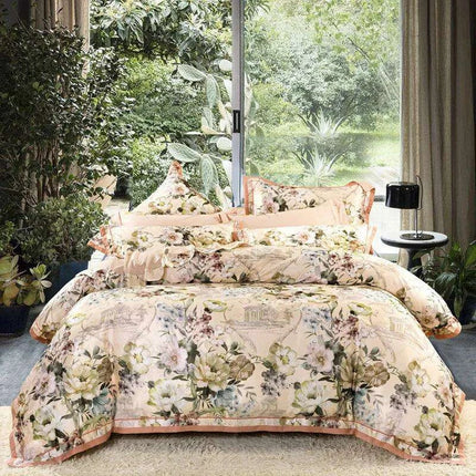 Elegant European Vintage Floral Jacquard Cotton Bedding Set for Weddings with Duvet Cover and Sheet Choices - Très Elite