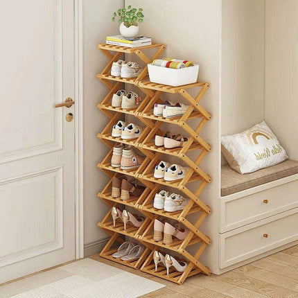 Elegant Expandable Bamboo Shoe Storage Rack with Customizable Tier Options - Très Elite