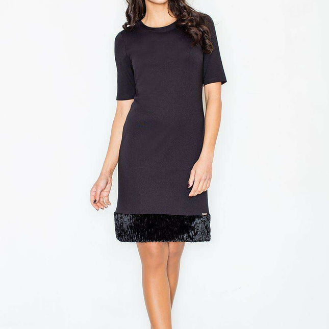 Elegant Faux Fur-Trimmed Pencil Dress for Effortless Sophistication