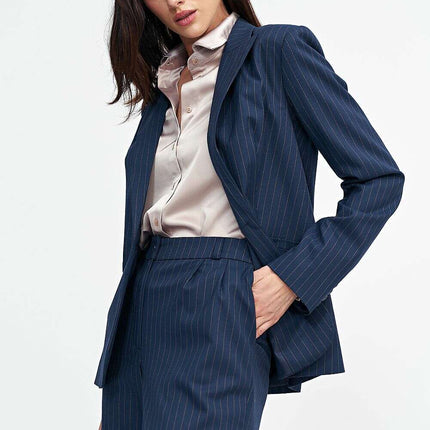Elegant Fitted Grey Blazer With Shoulder Pads Hip Length - Très Elite