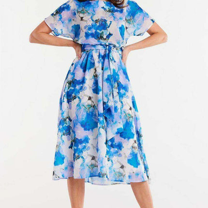 Elegant Flared Chiffon Dress with Adjustable Waistband