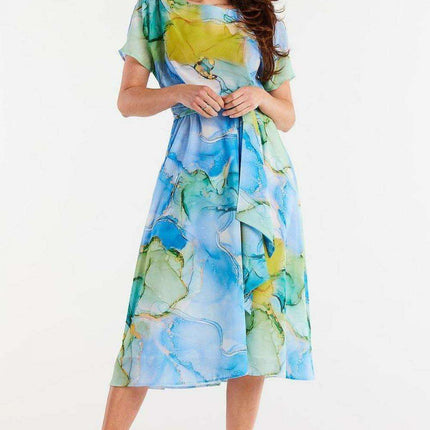 Elegant Flared Chiffon Dress with Adjustable Waistband