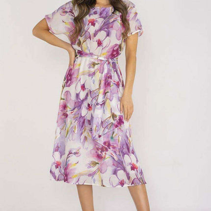 Elegant Flared Chiffon Dress with Adjustable Waistband
