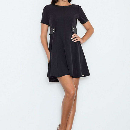 Elegant Flared Daydress with Leather Accents by Figl - Timeless Sophistication - Très Elite