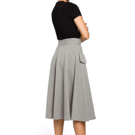 Elegant Flared Midi Skirt with Practical Front Pockets - A Timeless Wardrobe Essential - Très Elite
