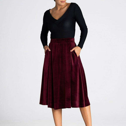 Elegant Flared Midi Skirt with Waist-Enhancing Design