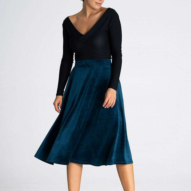 Elegant Flared Midi Skirt with Waist-Enhancing Design