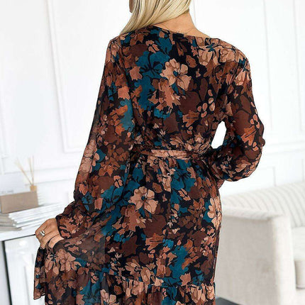 Elegant Floral Chiffon Frill Cocktail Dress by Numoco - Chic and Sophisticated - Très Elite