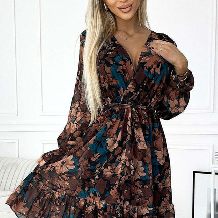 Elegant Floral Chiffon Frill Cocktail Dress by Numoco - Chic and Sophisticated - Très Elite