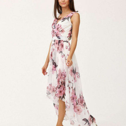 Elegant Floral Chiffon Maxi Dress with Stylish Envelope Neckline for Special Occasions - Très Elite