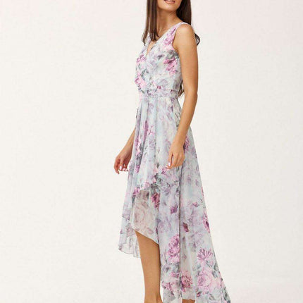 Elegant Floral Chiffon Maxi Dress with Stylish Envelope Neckline for Special Occasions - Très Elite