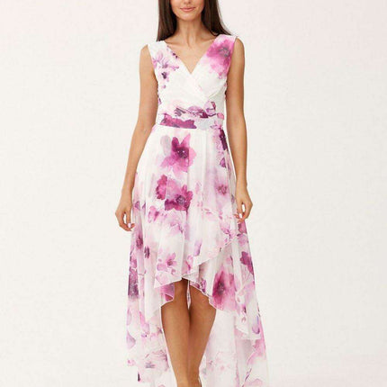 Elegant Floral Chiffon Maxi Dress with Stylish Envelope Neckline for Special Occasions