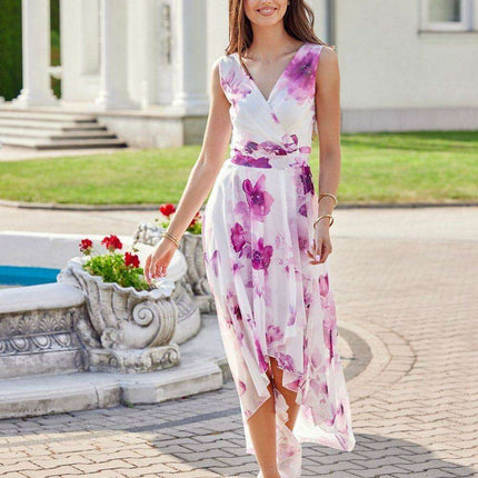 Elegant Floral Chiffon Maxi Dress with Stylish Envelope Neckline for Special Occasions - Très Elite