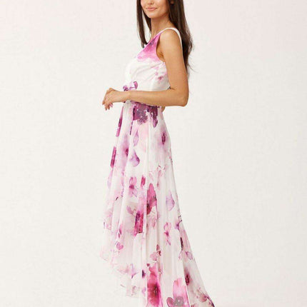 Elegant Floral Chiffon Maxi Dress with Stylish Envelope Neckline for Special Occasions - Très Elite