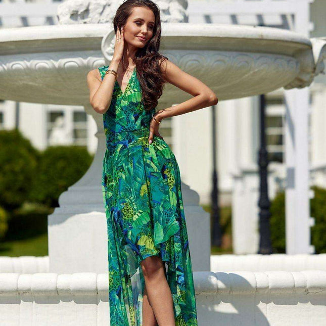 Elegant Floral Chiffon Maxi Dress with Stylish Envelope Neckline for Special Occasions