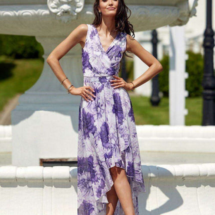 Elegant Floral Chiffon Maxi Dress with Stylish Envelope Neckline for Special Occasions