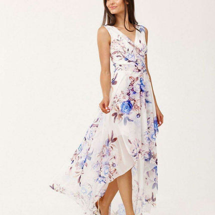 Elegant Floral Chiffon Maxi Dress with Stylish Envelope Neckline for Special Occasions - Très Elite