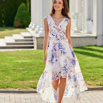 Elegant Floral Chiffon Maxi Dress with Stylish Envelope Neckline for Special Occasions - Très Elite