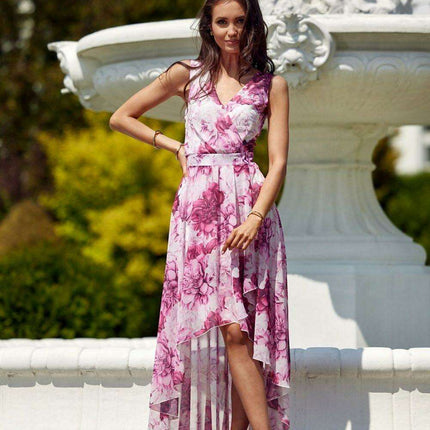 Elegant Floral Chiffon Maxi Dress with Stylish Envelope Neckline for Special Occasions