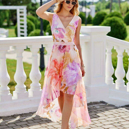 Elegant Floral Chiffon Maxi Dress with Unique Envelope Neckline - Très Elite