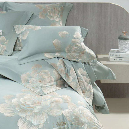 Elegant Floral Embroidered 1400TC Egyptian Cotton 4-Piece Duvet Cover and Sheet Set with Pillowcases - Très Elite
