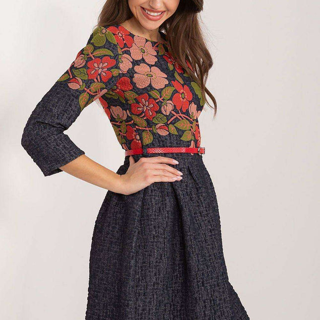 Elegant Floral Embroidered Fit-and-Flare Dress