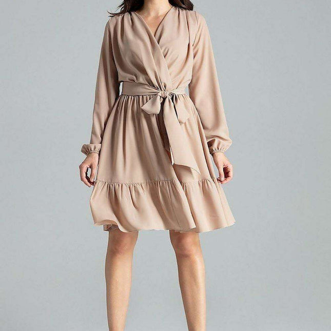 Elegant Floral Midi Dress with Stylish Envelope Neckline