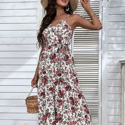 Elegant Floral Midi Dress with Trendy Sling Detail for Women- Très Elite- Très Elite