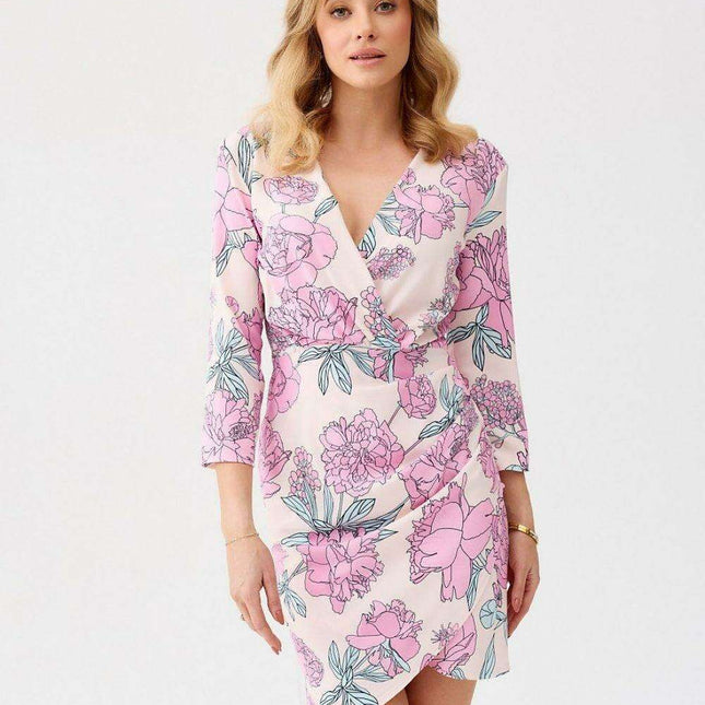 Elegant Floral Mini Dress with Unique Envelope Neckline