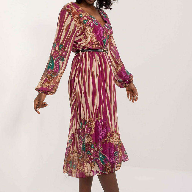 Elegant Floral Print Midi Dress With Italian Flair Style