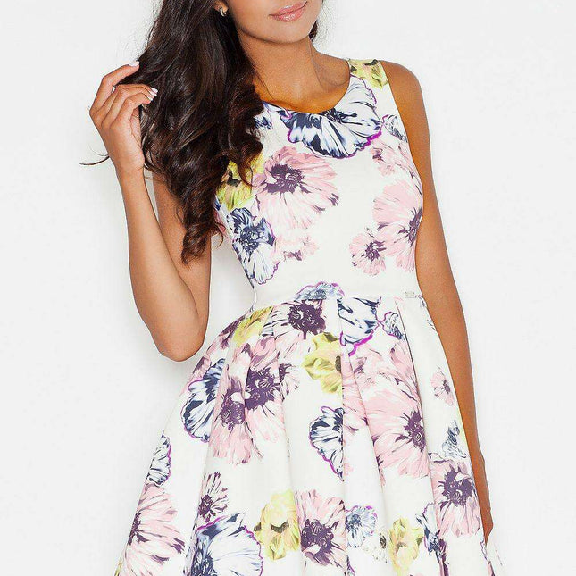 Elegant Floral Print Sleeveless Fit-and-Flare Dress - Chic Daytime Style