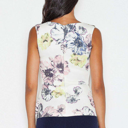 Elegant Floral Sleeveless Top with Stylish Basque and Boat Neck Design