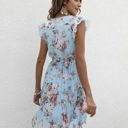 Elegant Floral Tie-Waist V-Neck Dress for Effortless Style - Très Elite