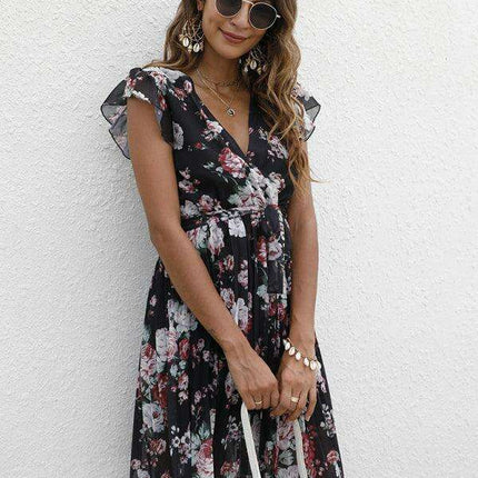 Elegant Floral Tie-Waist V-Neck Dress for Effortless Style