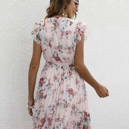 Elegant Floral Tie-Waist V-Neck Dress for Effortless Style - Très Elite