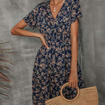Elegant Floral V-Neck Summer Dress for Effortless Style