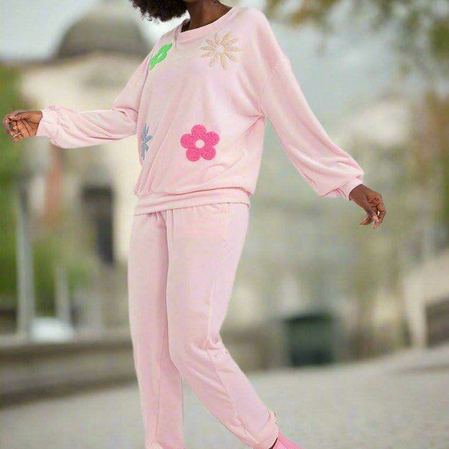 Elegant Floral Velour Lounge Set For Women Cozy Homewear