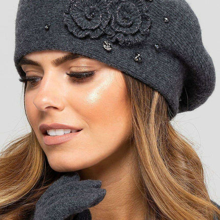 Elegant Floral Wool Beret for Winter Style - Très Elite