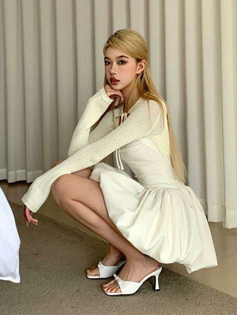 Elegant Fluffy Waist Slimming Dress and Skirt Duo - Trendy Polyester Style