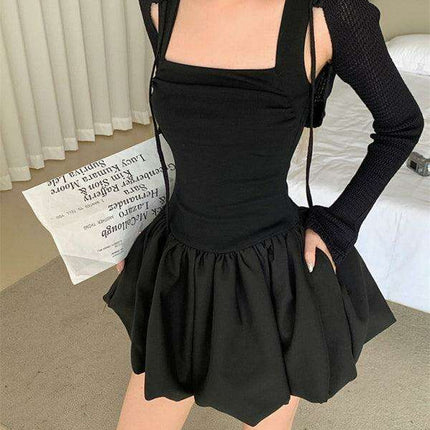 Elegant Fluffy Waist Slimming Dress and Skirt Duo - Trendy Polyester Style - Très Elite