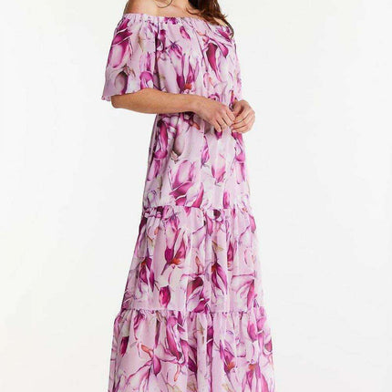 Elegant Flutter Sleeve Chiffon Maxi Dress with Elastic Waistband - Très Elite